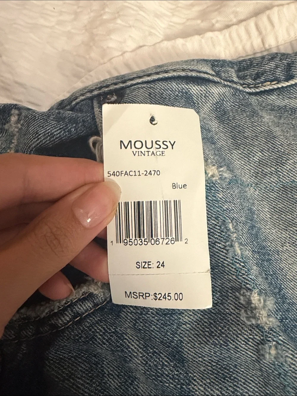Moussy Frayed Hem Distressed Denim Shorts - Light Blue
